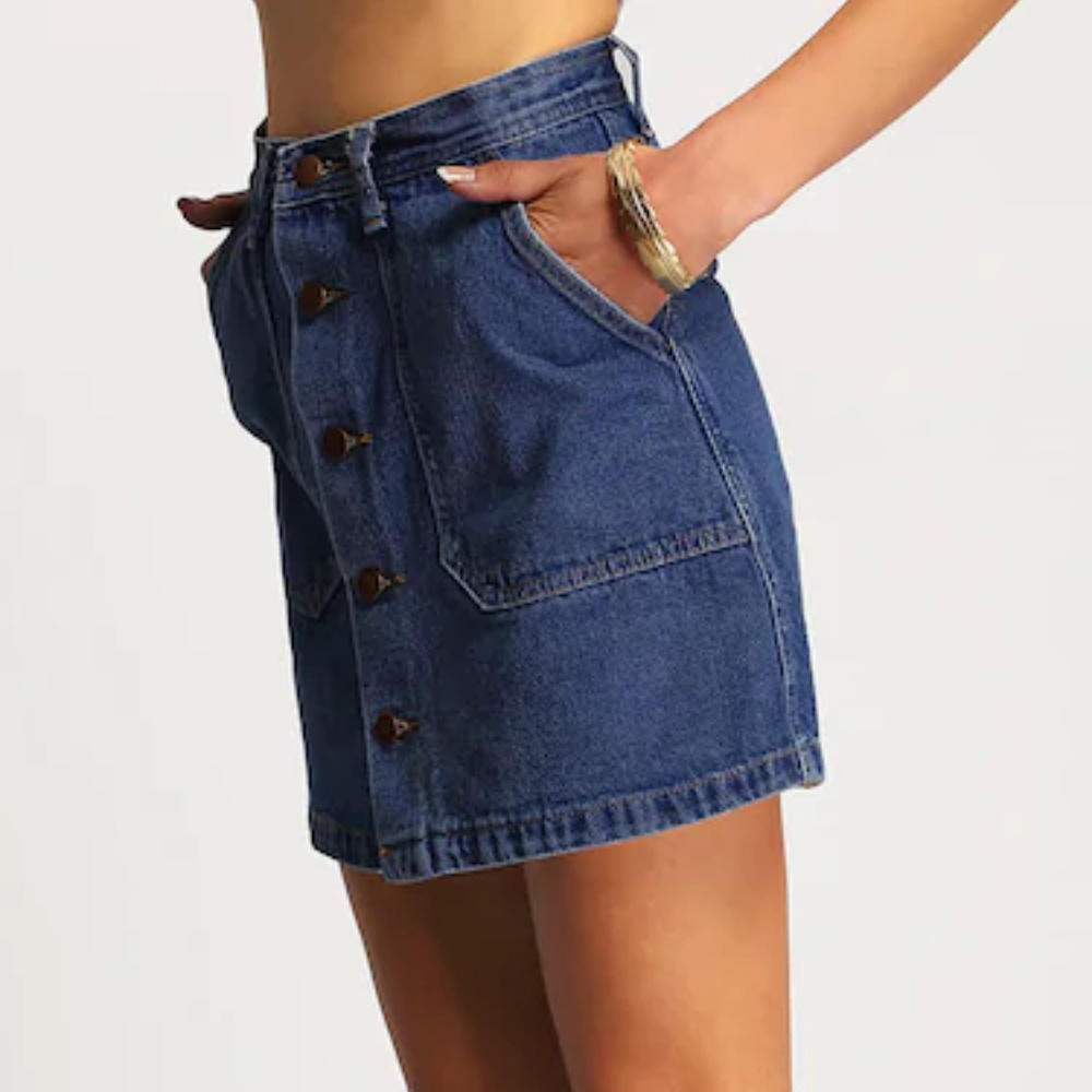 A-line Button Through Denim Skirt